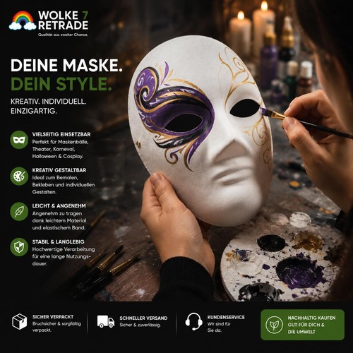 Maske blanko weiß 20stück - maske,