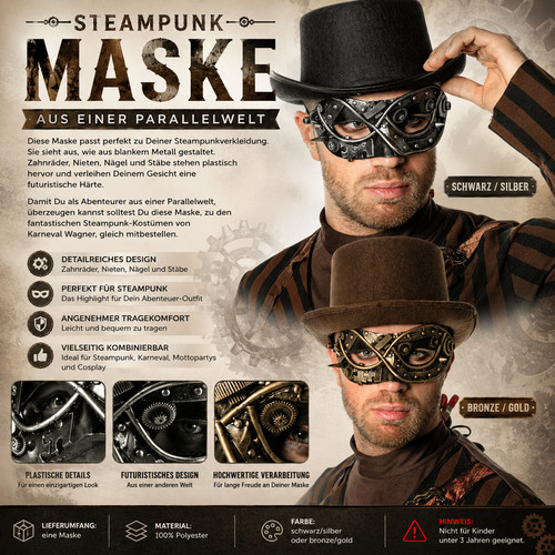 Steampunk maske schwarz silber - steampunk,